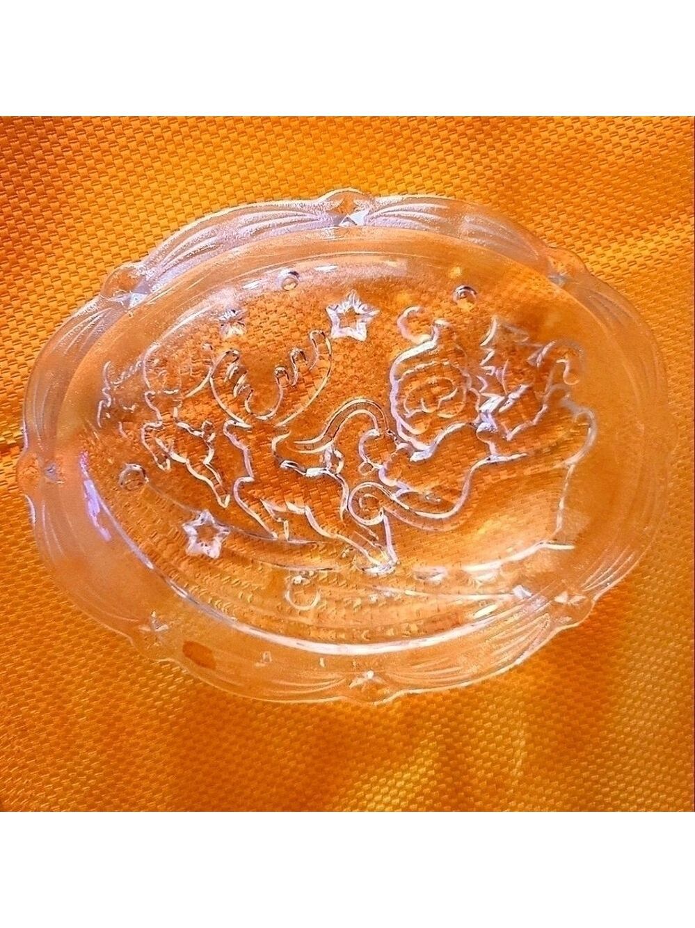 Mikasa Vintage Crystal Glass 6" Oval Sweet Dish Santa's Sleigh Christmas Decor